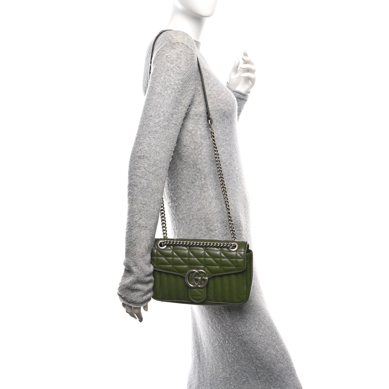 Gucci Calfskin Matelasse Aria Small GG Marmont Shoulder Bag Military Wood 2 of 11