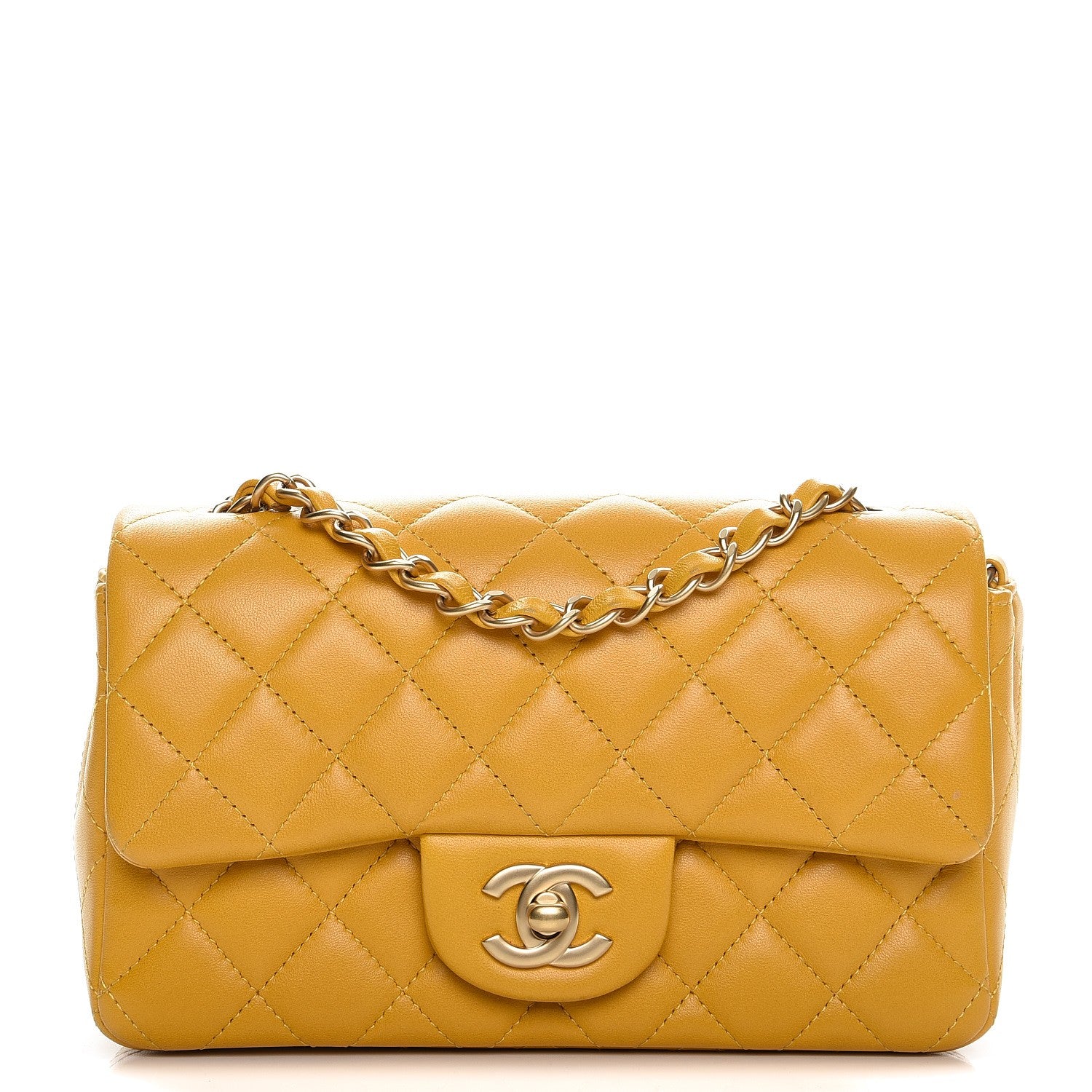 Chanel Lambskin Quilted Mini Rectangular Flap Yellow 1 of 14