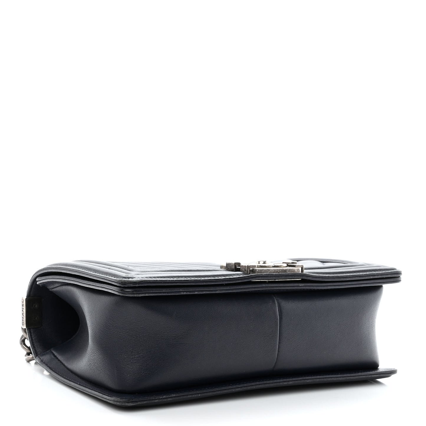 Calfskin Chevron Medium Boy Flap Navy