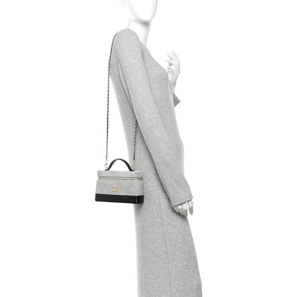Chanel Suede Calfskin Shiny Lambskin Quilted Top Handle Slim Vanity Case With Chain Grey Black 2 of 13