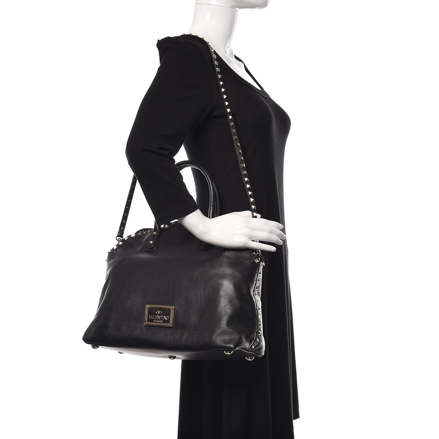 Vitello Rockstud Dome Satchel Black