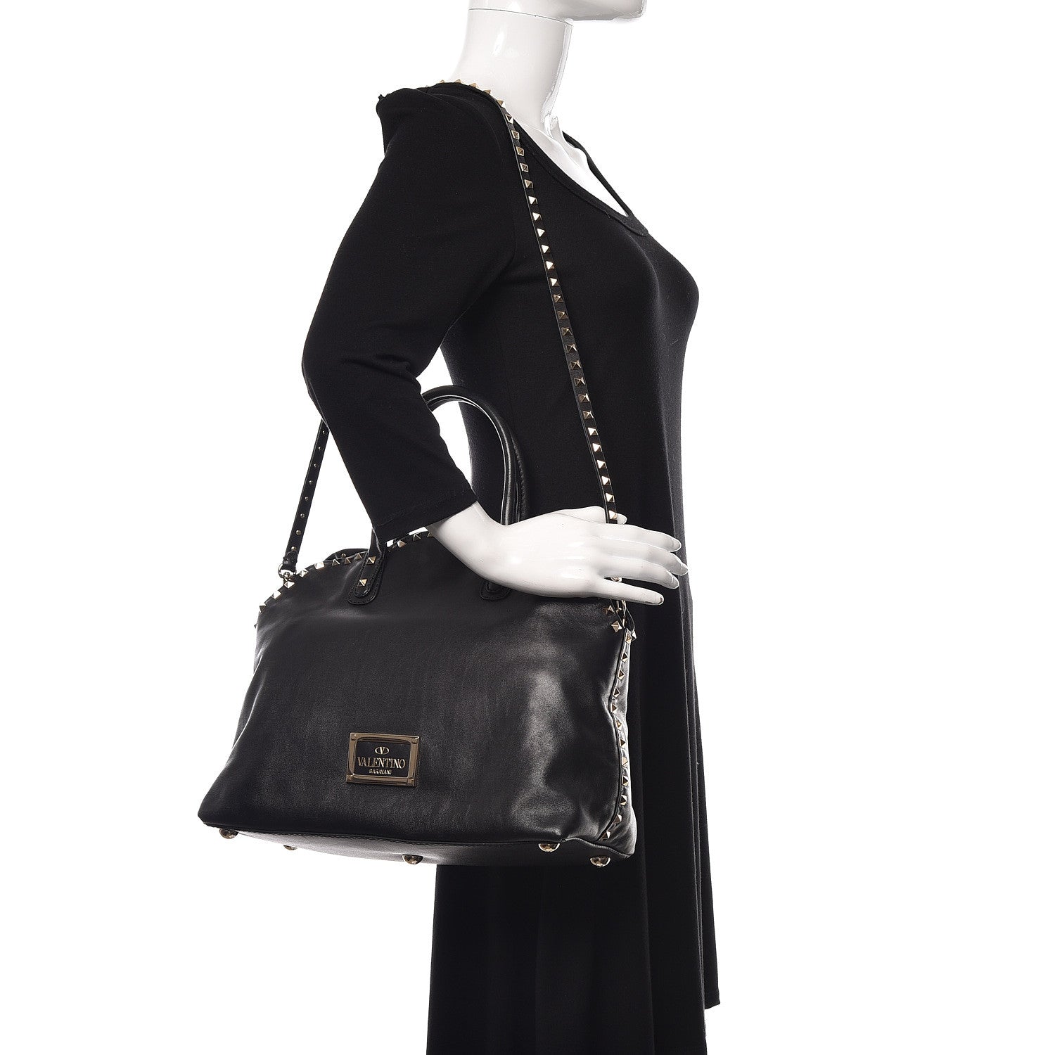 Valentino Garavani Vitello Rockstud Dome Satchel Black 2 of 10