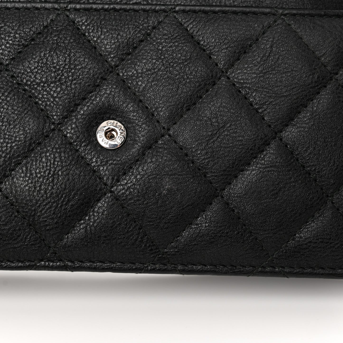 Crumpled Calfskin Quilted Wallet On Chain WOC So Black