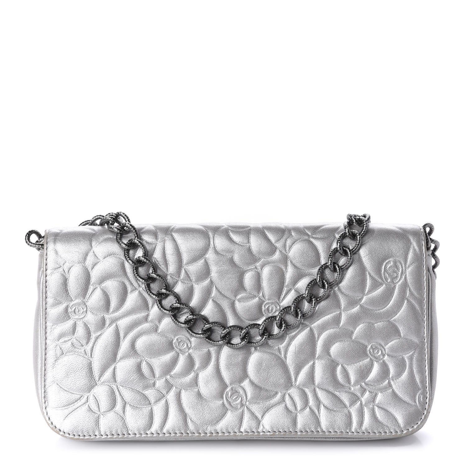 Chanel Metallic Lambskin Camellia Single Flap Silver 1 of 11