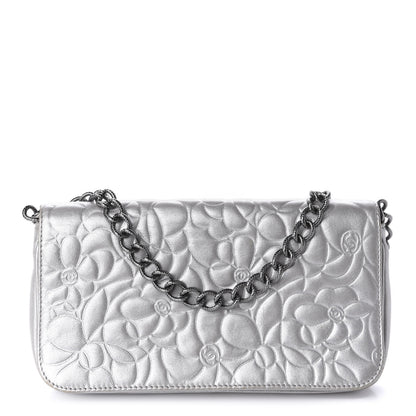 Chanel Metallic Lambskin Camellia Single Flap Silver 1 of 11