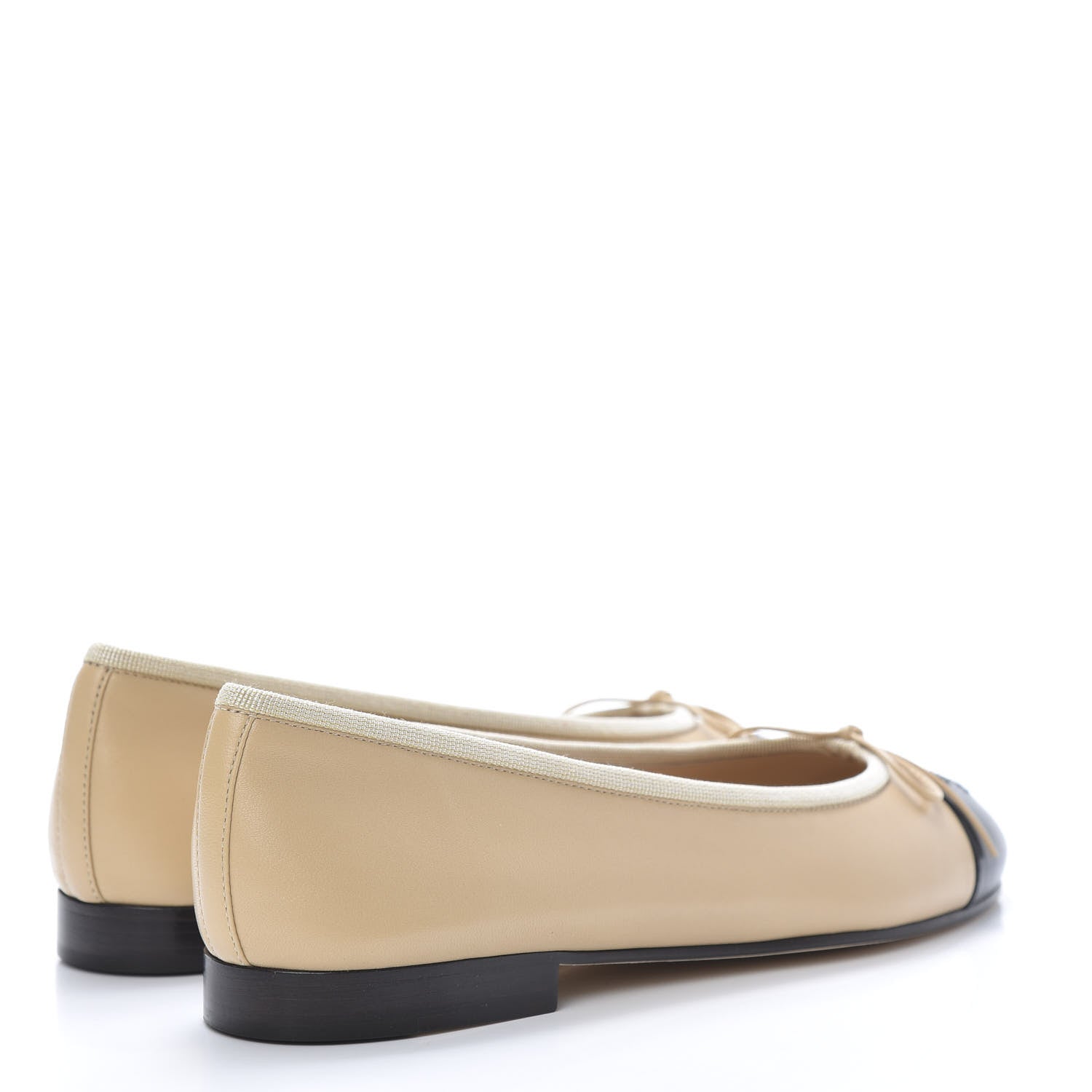 Chanel Lambskin CC Cap Toe Ballerina Flats 37 Beige Black 4 of 9