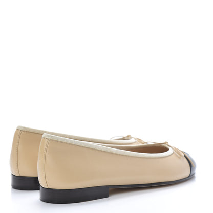 Chanel Lambskin CC Cap Toe Ballerina Flats 37 Beige Black 4 of 9