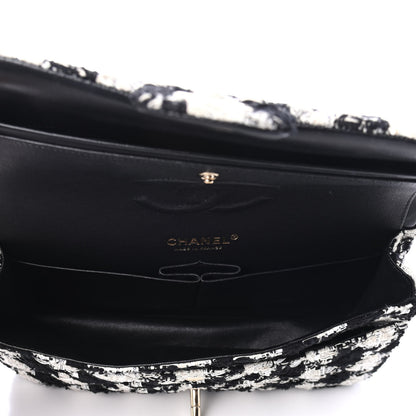 Chanel Tweed Quilted Medium Double Flap Black Ecru White 4 of 4