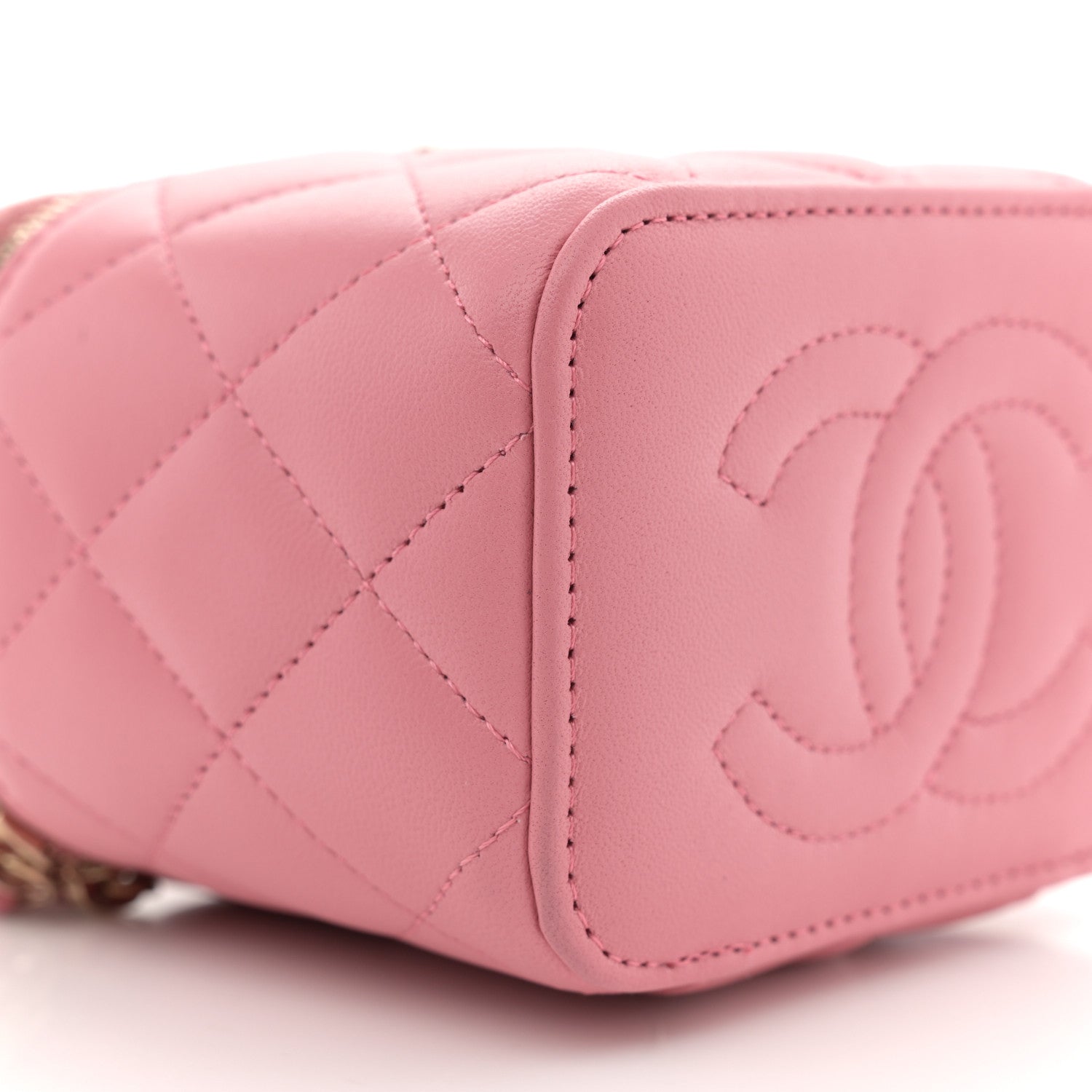 Chanel Lambskin Quilted Top Handle Mini Vanity Case With Chain Pink 9 of 11
