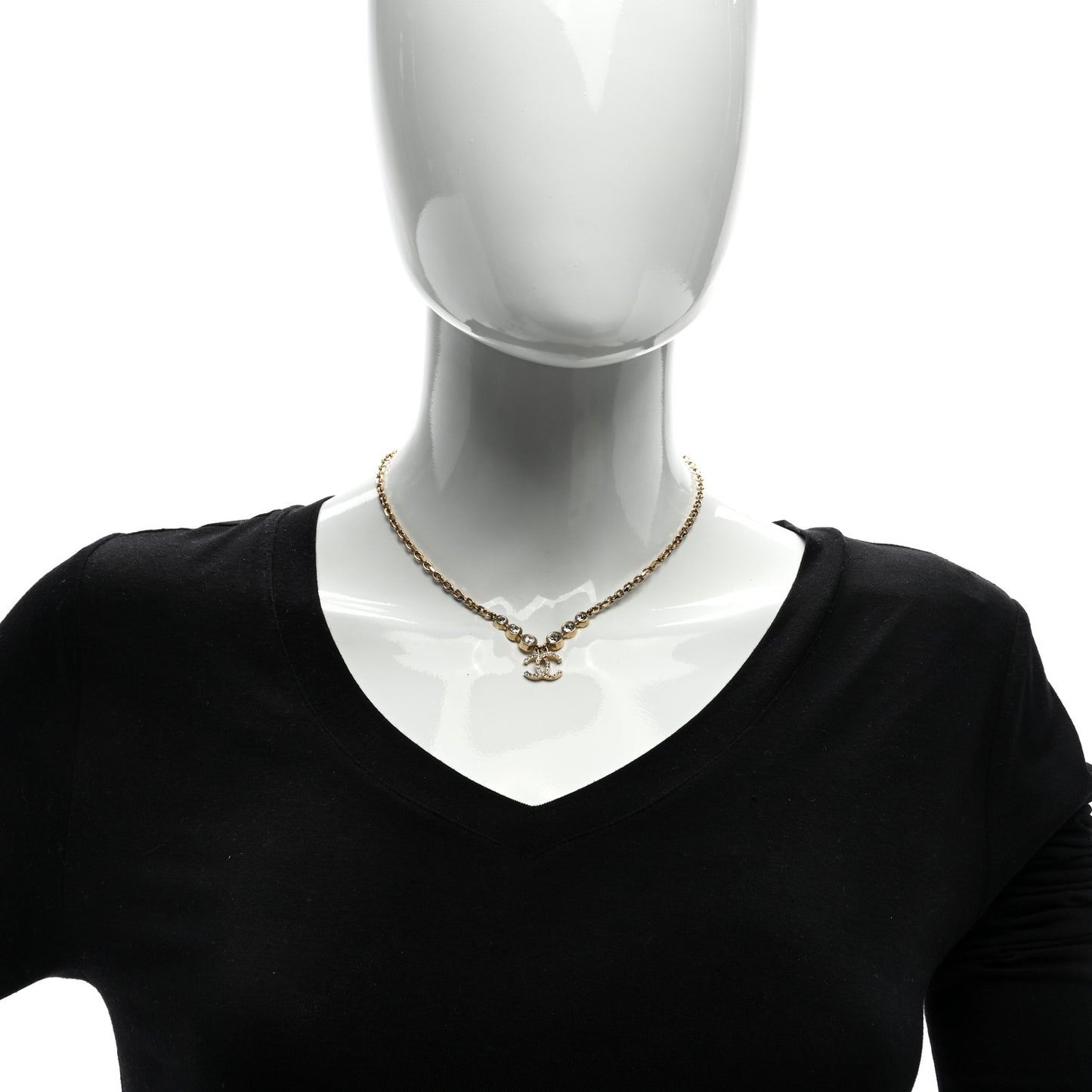 Metal Crystal CC Link Pendant Necklace Gold