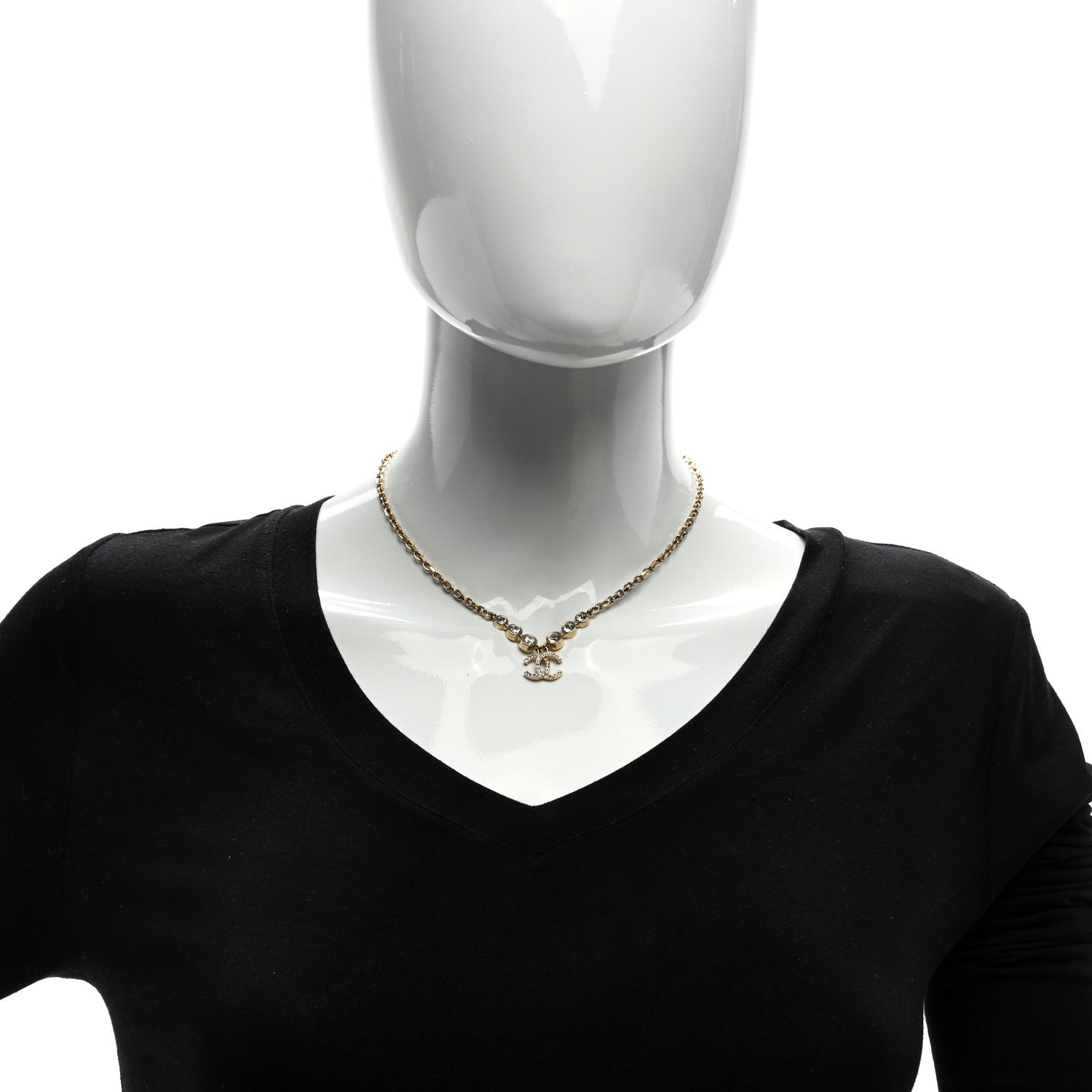 Chanel Metal Crystal CC Link Pendant Necklace Gold 2 of 4