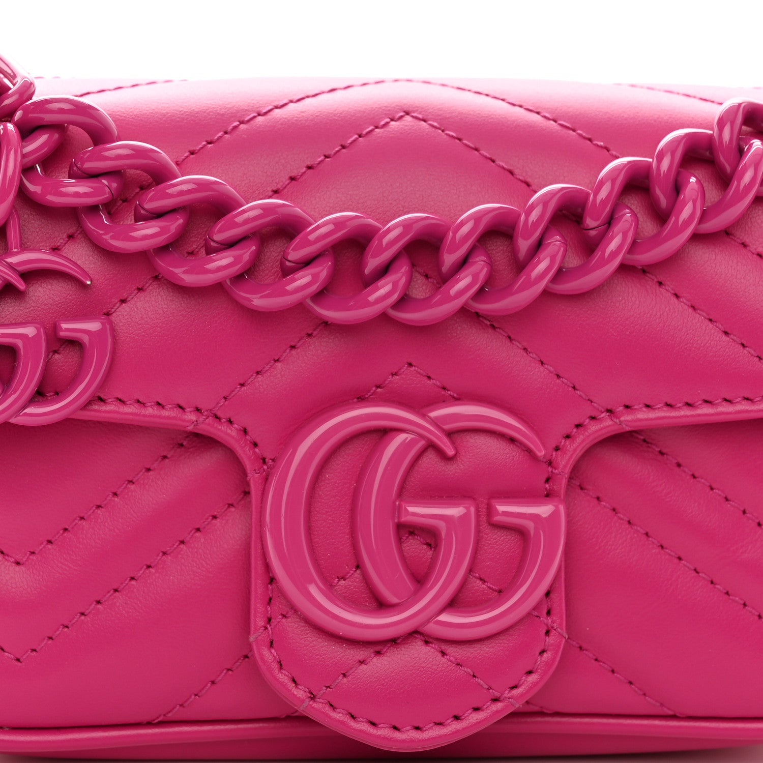 Gucci Calfskin Matelasse Monochrome GG Marmont Chain Belt Bag Classic Fuxia 8 of 11