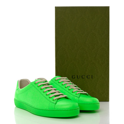 Gucci Capri Fluo Calfskin Interlocking G Perforated Mens Ace Sneakers 9 Green Fluo 9 of 9