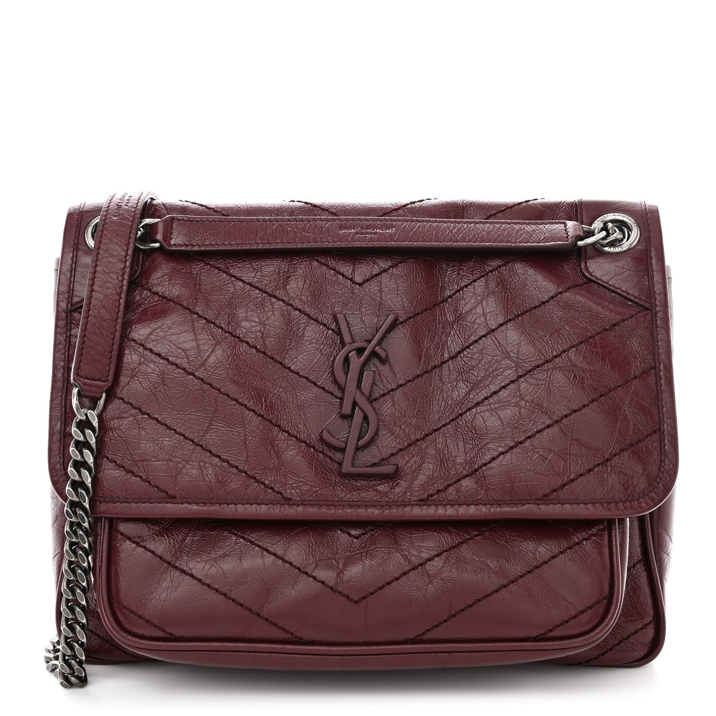 Crinkled Calfskin Matelasse Monogram Medium Niki Chain Satchel Rouge Legion