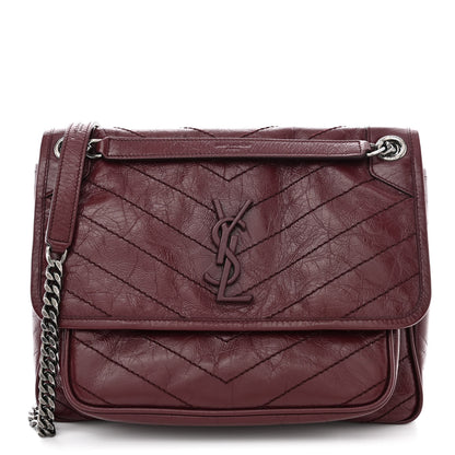 Saint Laurent Crinkled Calfskin Matelasse Monogram Medium Niki Chain Satchel Rouge Legion 1 of 10