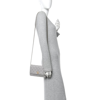 Chanel Caviar Quilted Studded CC Wallet On Chain WOC Grey 2 of 12