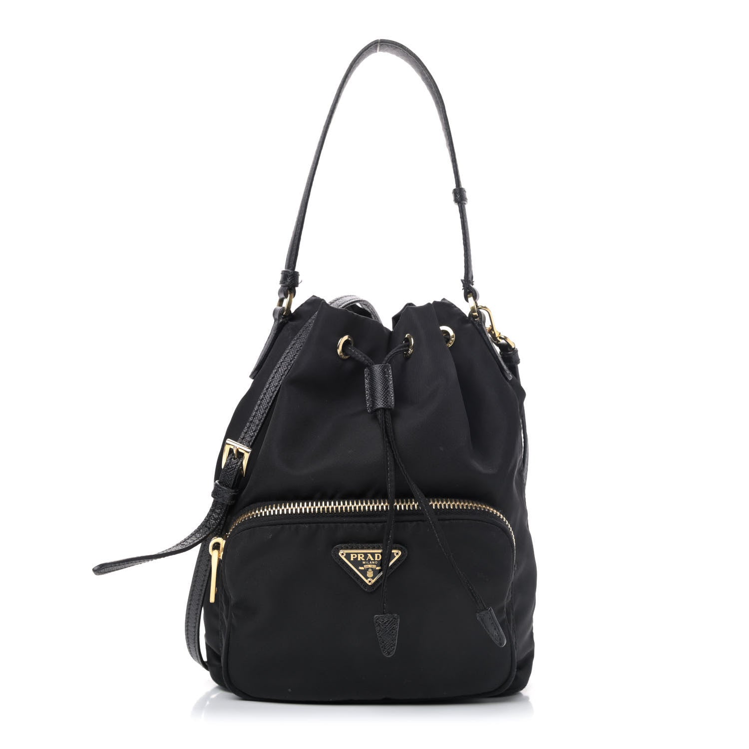 Prada Saffiano Tessuto Nylon Mini Bucket Crossbody Bag Black 1 of 4