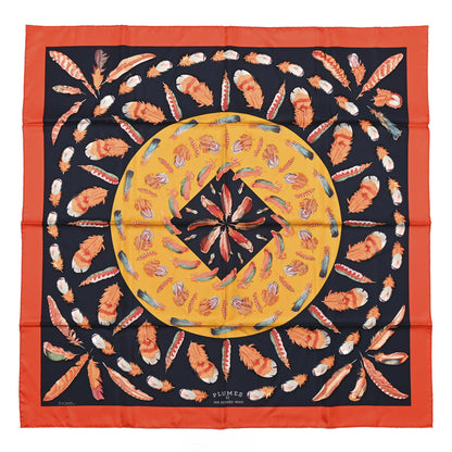 Hermes Silk Plumes II Scarf 90 Capucine Marine Jaune D'Or 1 of 5