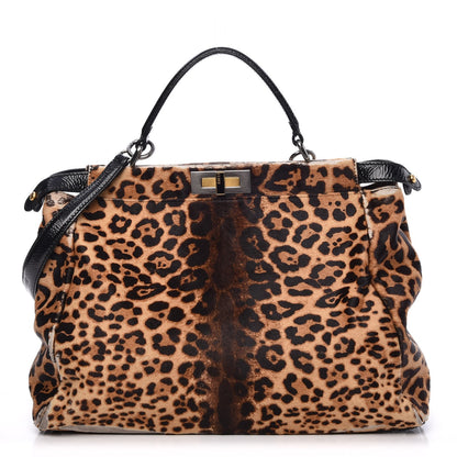 Fendi Calf Hair Leopard Print Zucca Large Peekaboo Iconic Satchel Tobacco 3 of 24