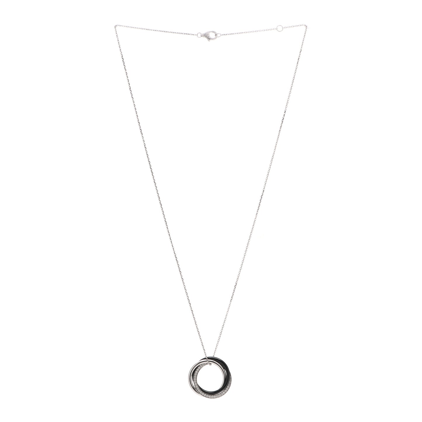 18K White Gold Palladium Black Ceramic Diamond Trinity Pendant Necklace