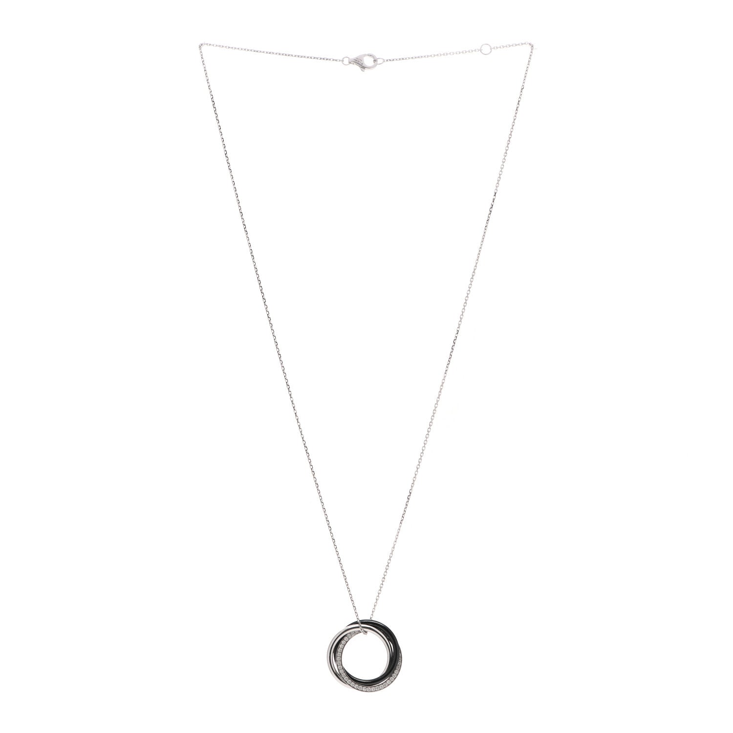 Cartier 18K White Gold Palladium Black Ceramic Diamond Trinity Pendant Necklace 3 of 6