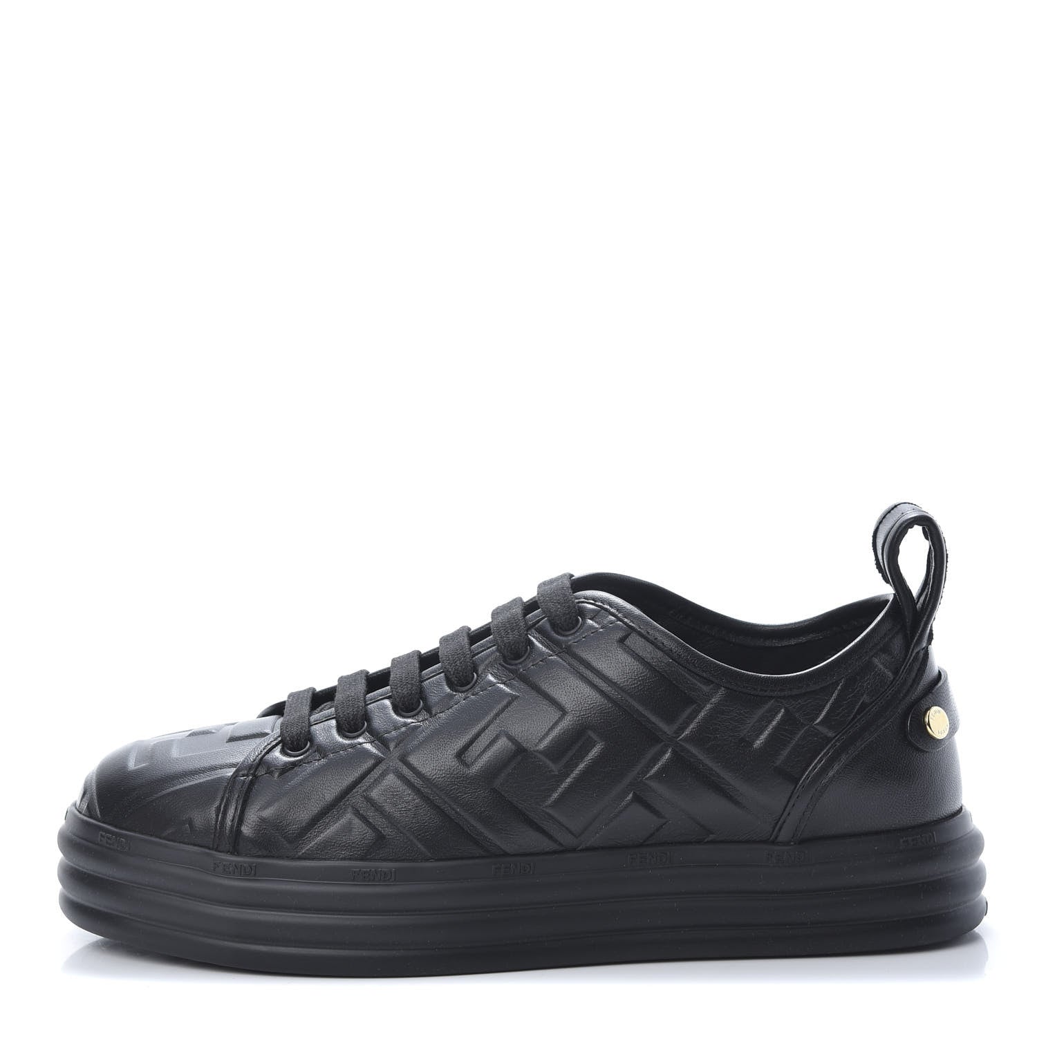 Fendi Lambksin FF Embossed Rise Low Top Sneakers 36.5 Black 1 of 8