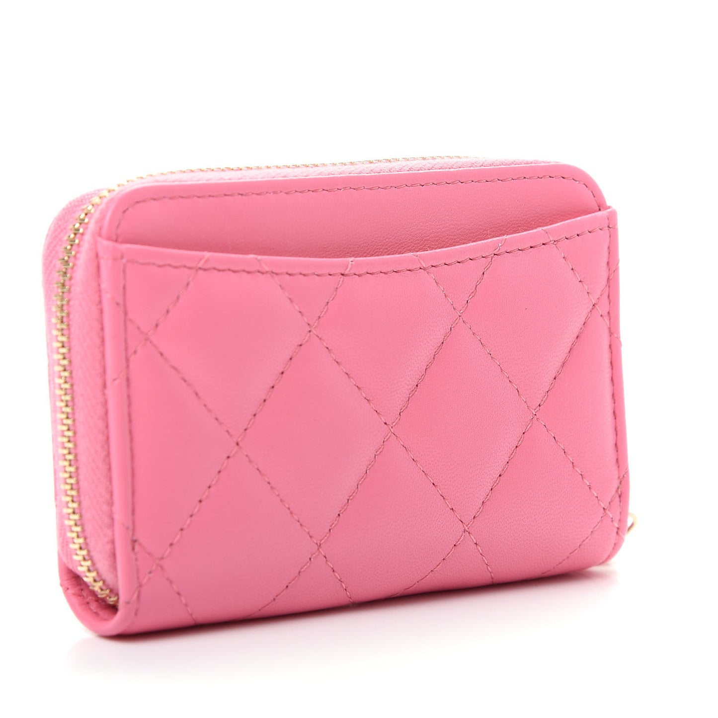 Lambskin Quilted Zip Around Coin Purse Wallet Pink Yellow