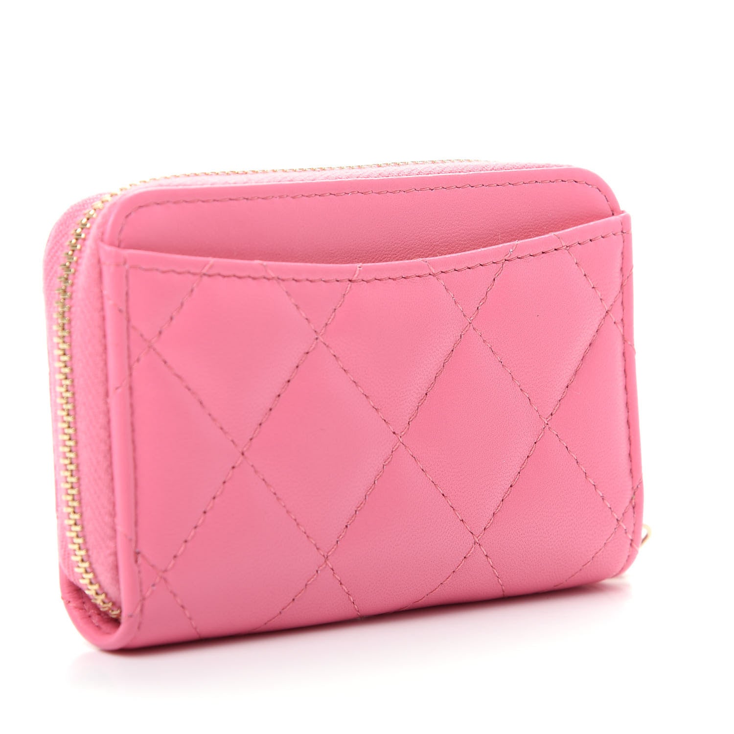 Chanel Lambskin Quilted Zip Around Coin Purse Wallet Pink Yellow 3 of 8