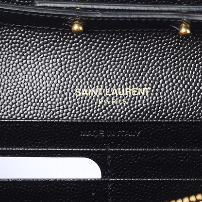 Saint Laurent Grain De Poudre Matelasse Chevron Monogram Chain Wallet Black 6 of 9