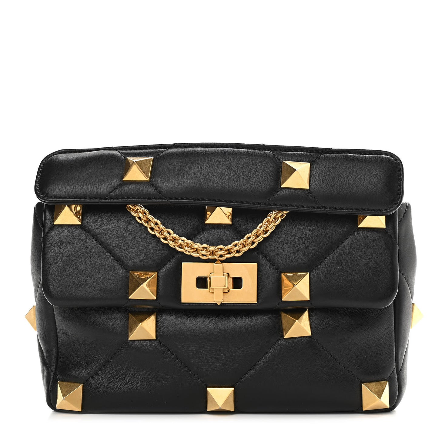 Nappa Large Roman Stud Shoulder Bag Black