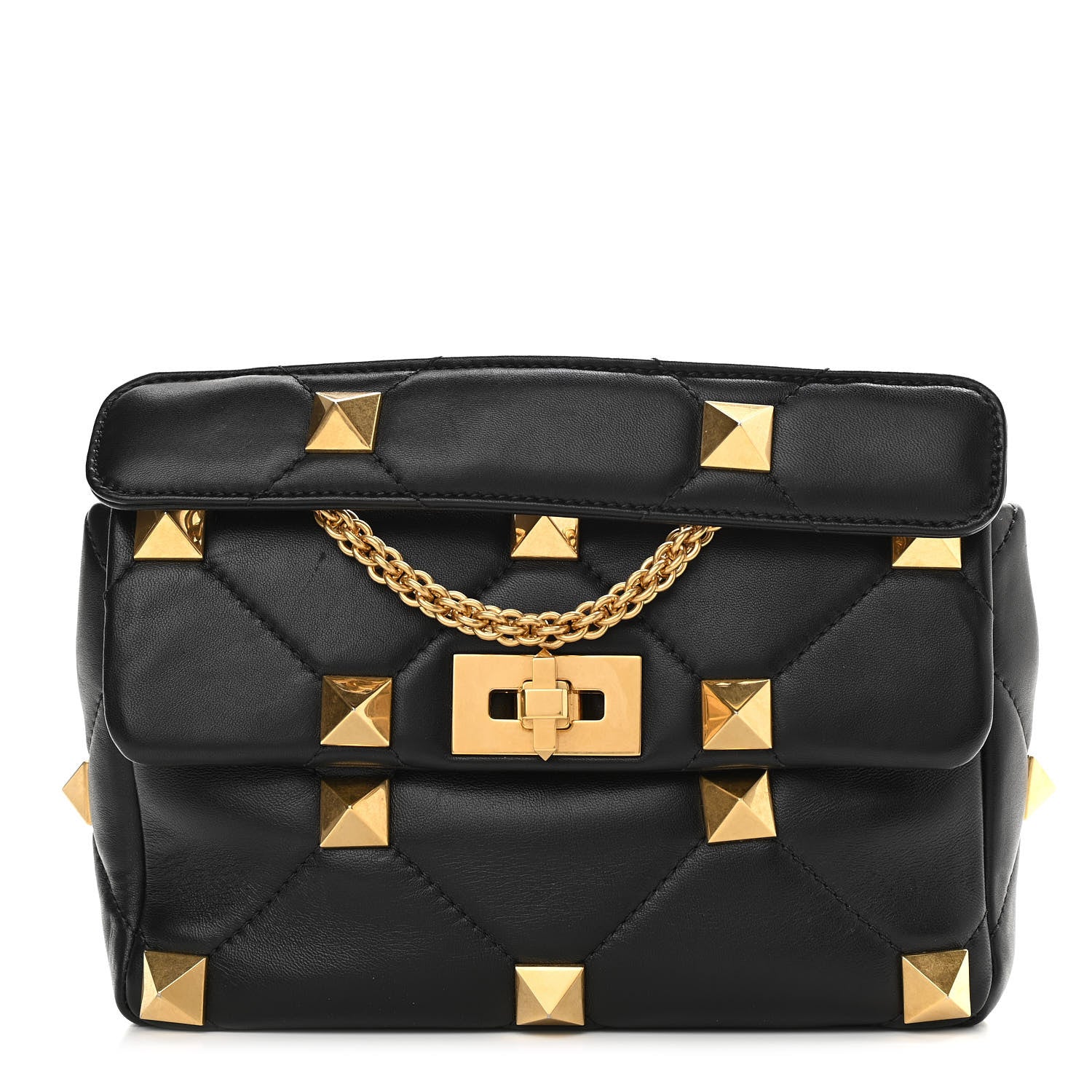 Valentino Garavani Nappa Large Roman Stud Shoulder Bag Black 1 of 11