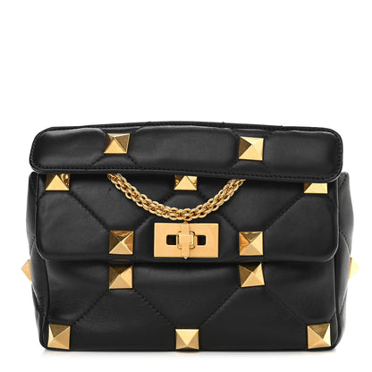 Valentino Garavani Nappa Large Roman Stud Shoulder Bag Black 1 of 11