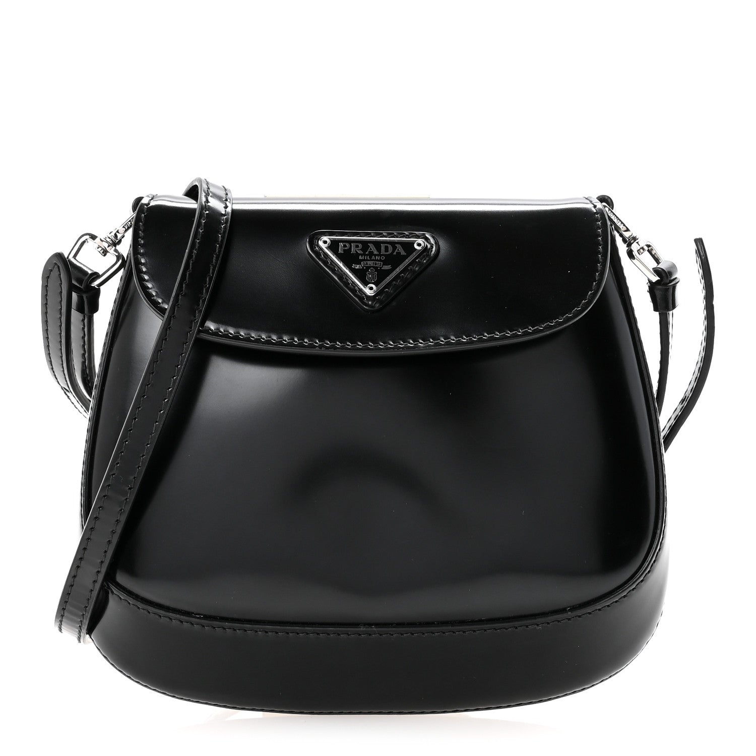 Prada Spazzolato Mini Cleo Flap Adjustable Strap Shoulder Bag Black 1 of 9