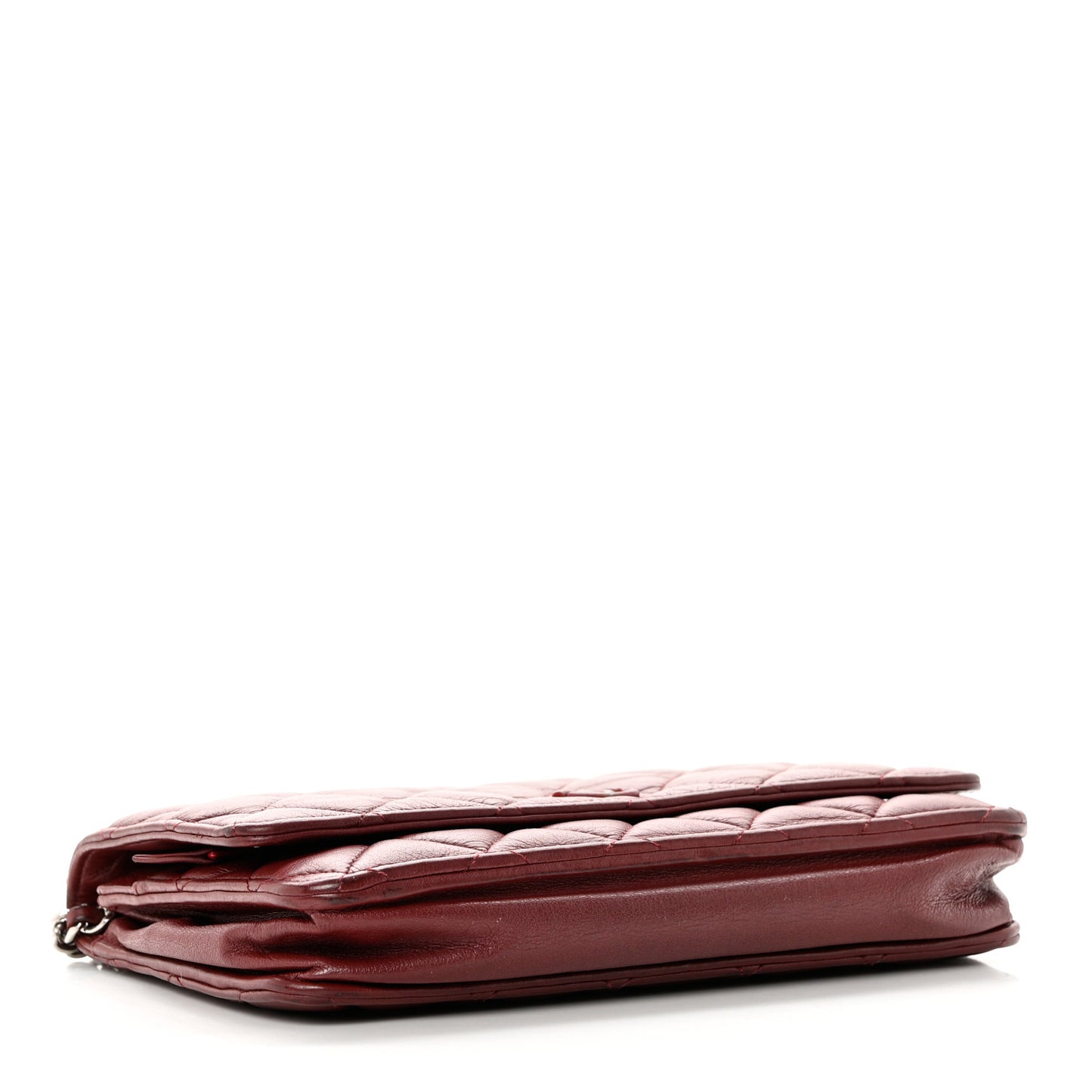 Aged Calfskin Quilted Wallet On Chain WOC Burgundy