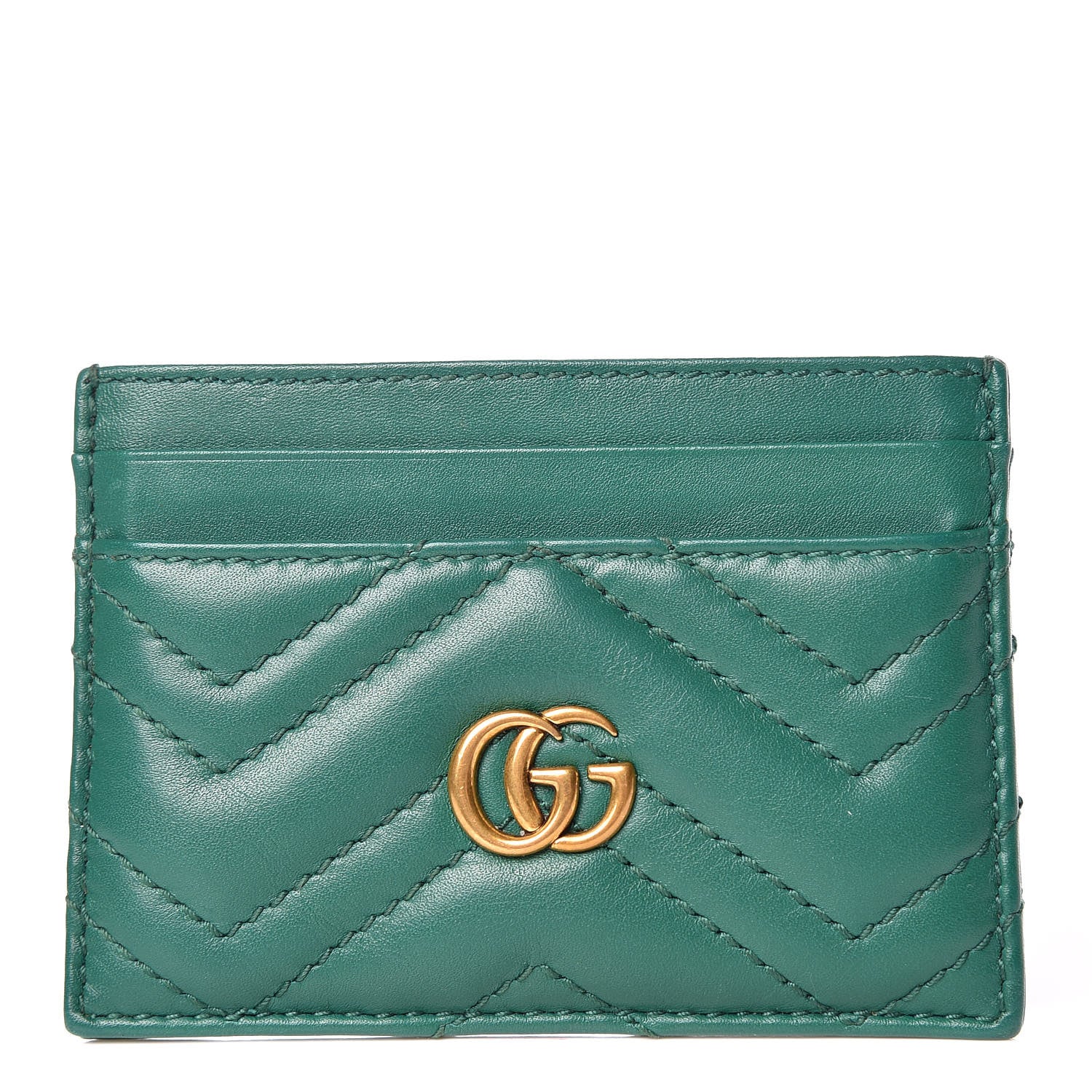 Gucci Calfskin Matelasse GG Marmont Card Holder Emerald Green 1 of 7