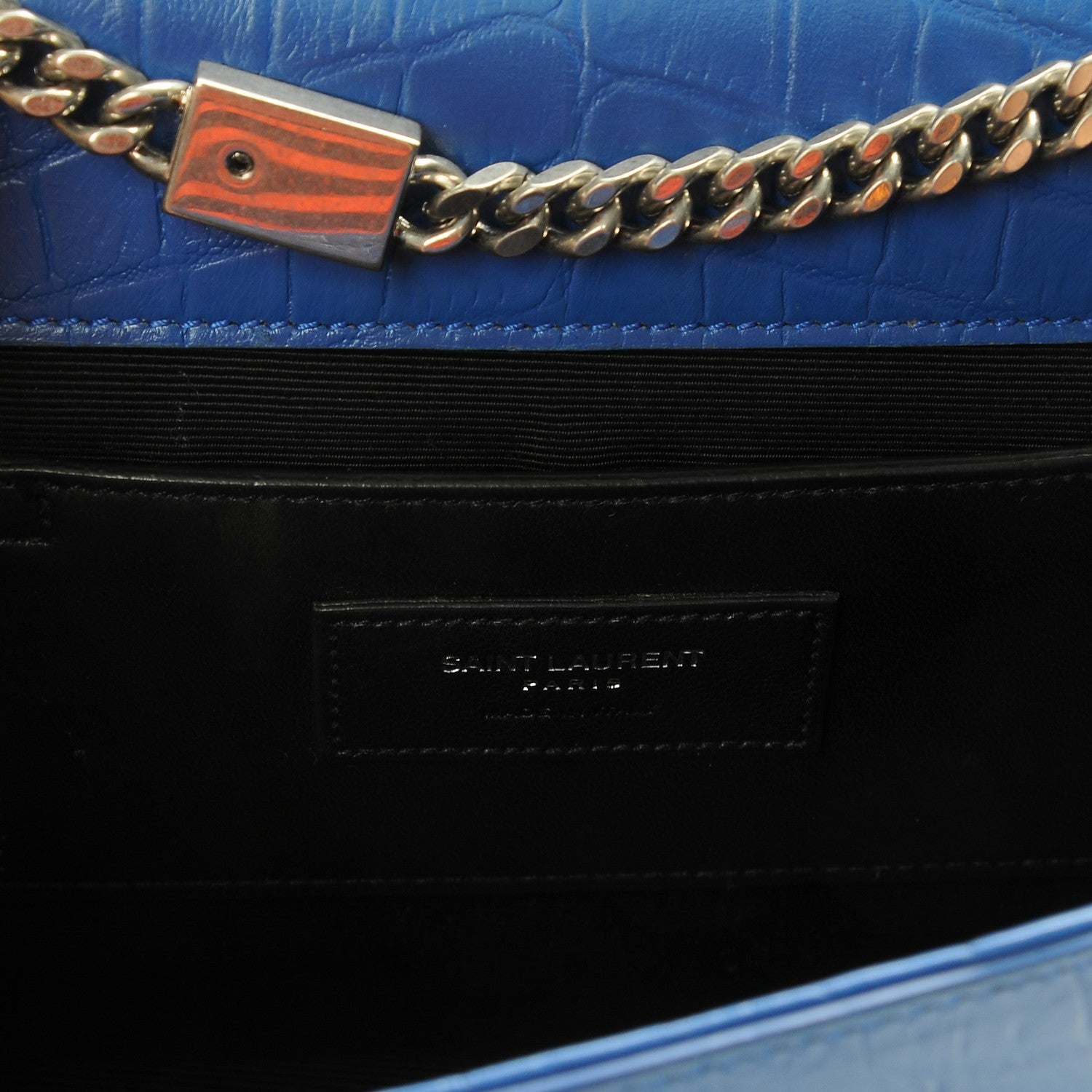 Saint Laurent Calfskin Crocodile Embossed Medium Classic Monogram Kate Tassel Satchel Bleu Majorelle 6 of 7