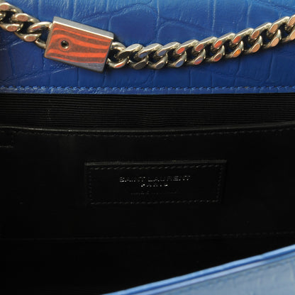 Saint Laurent Calfskin Crocodile Embossed Medium Classic Monogram Kate Tassel Satchel Bleu Majorelle 6 of 7