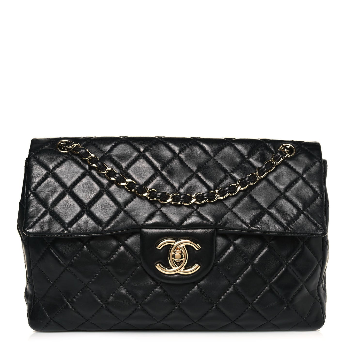 Washed Lambskin Quilted Maxi Single Flap Black
