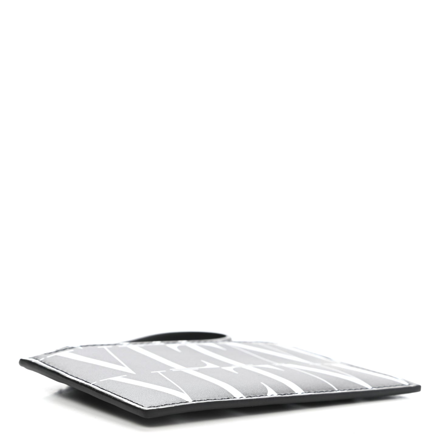 Calfskin VLTN Time Zip Coin Card Case Black White