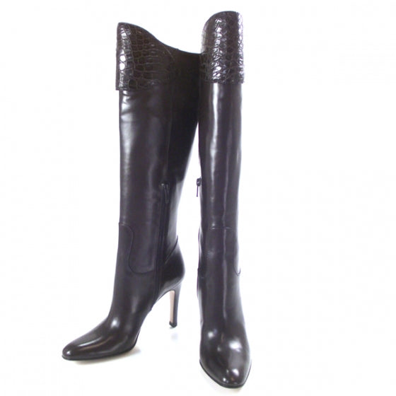 Gucci Leather Knee High Boots 36.5 Chocolate 1 of 9