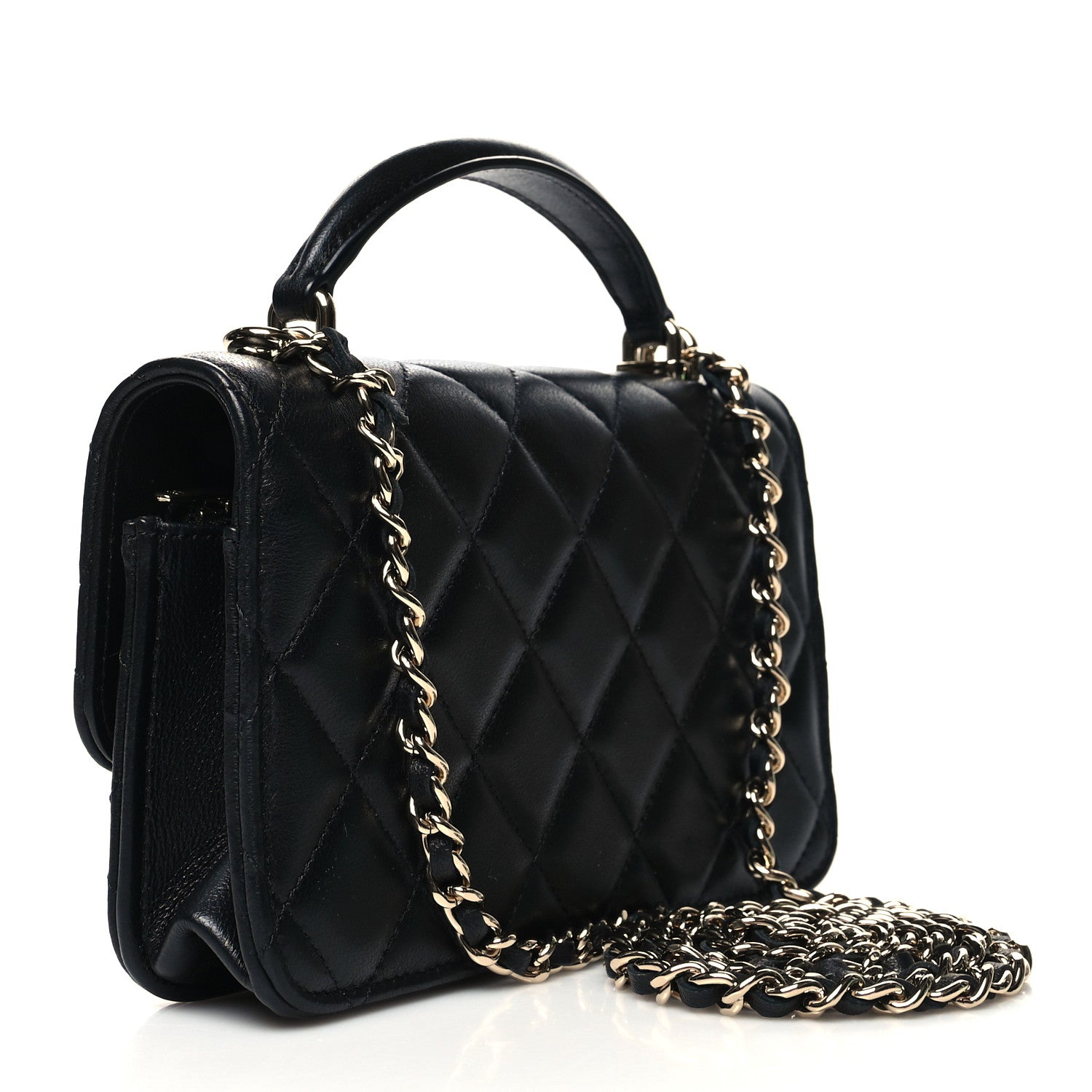 Chanel Lambskin Quilted Flap Phone Holder With Chain Black 2 of 12