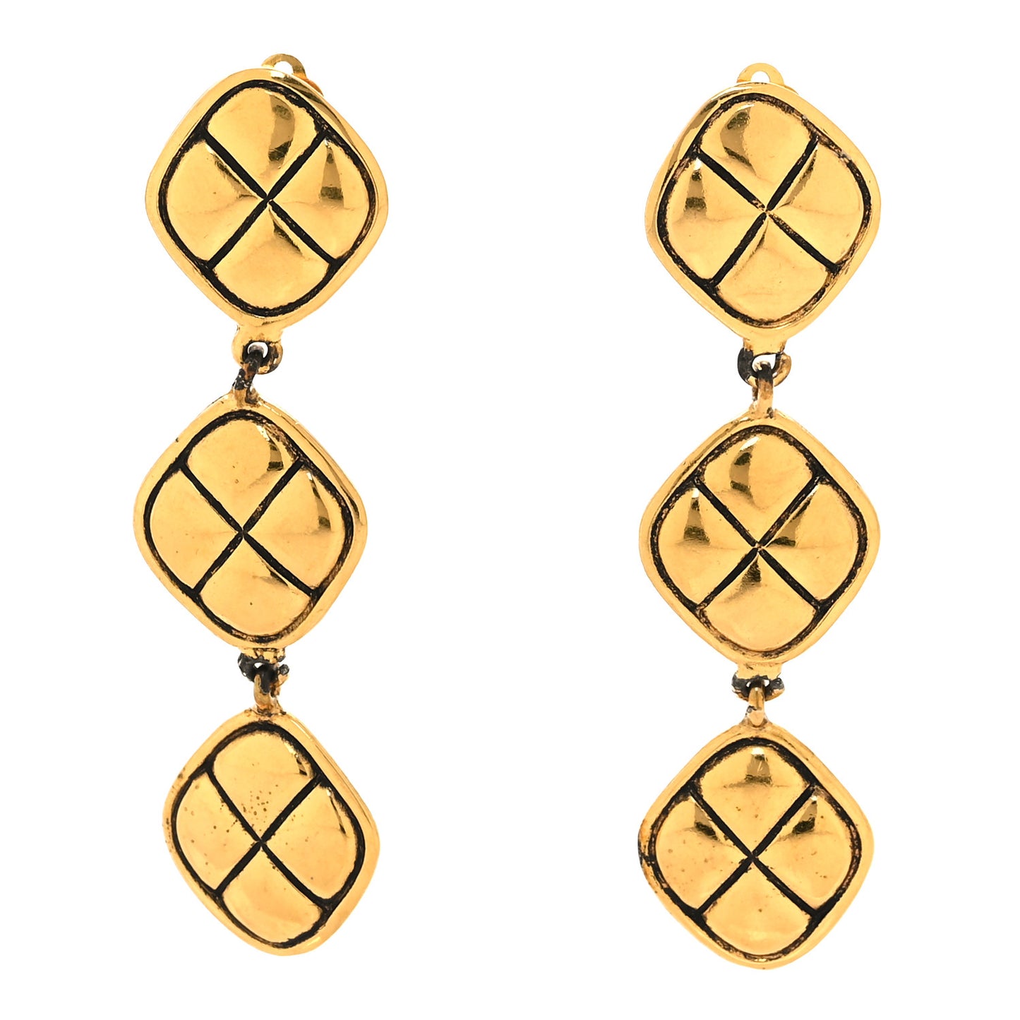 Metal Quilted Clip On Earrings Gold
