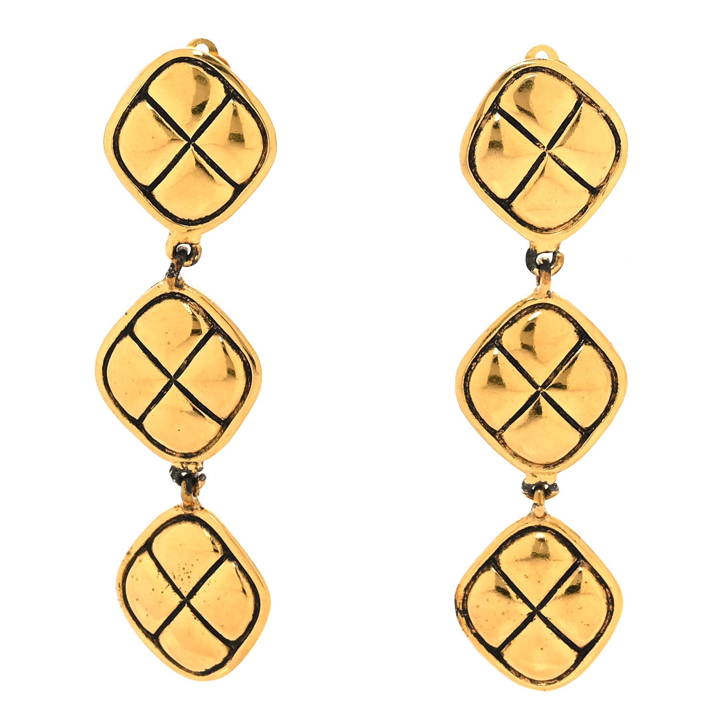 Chanel Metal Quilted Clip On Earrings Gold 1 of 4