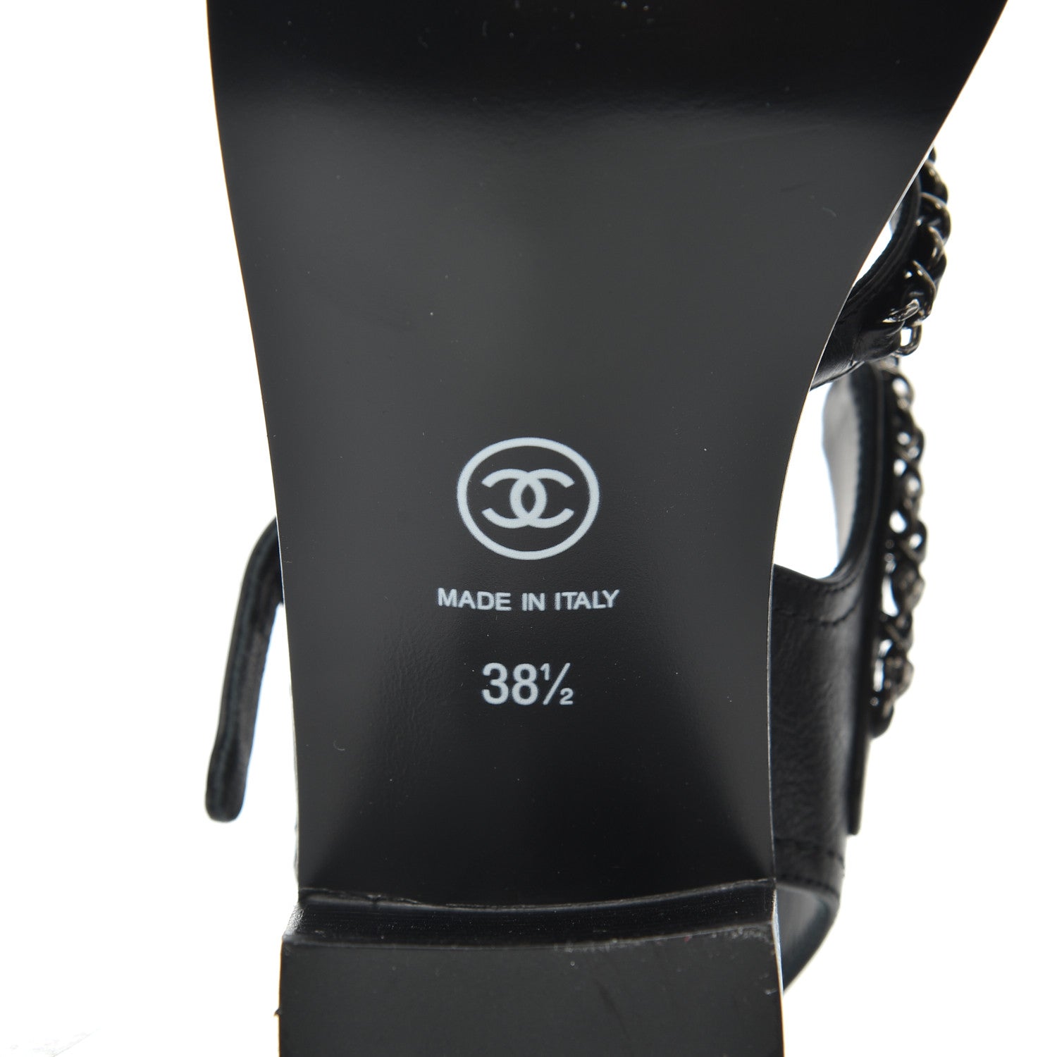 Chanel Calfskin Chain Sandals 38.5 Black 7 of 9