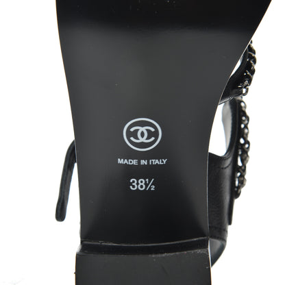 Chanel Calfskin Chain Sandals 38.5 Black 7 of 9
