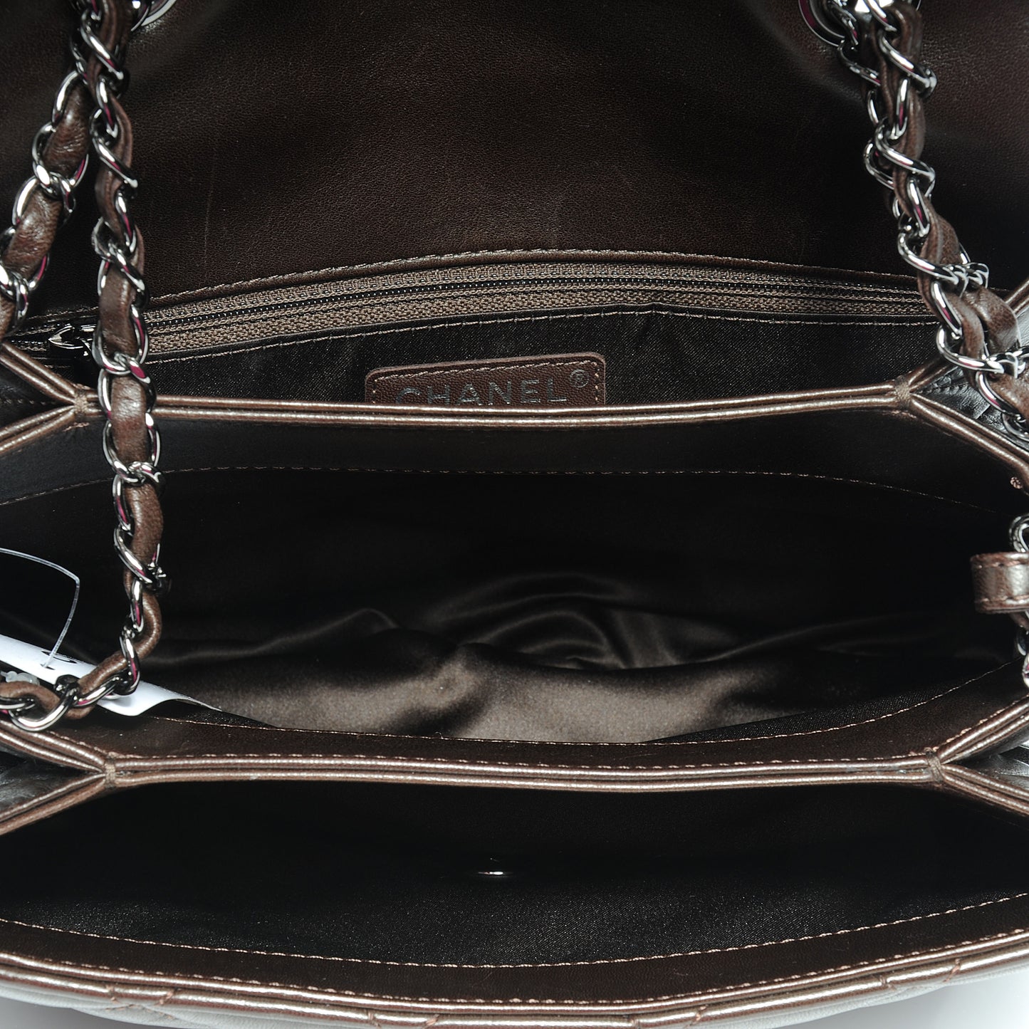 Lambskin Quilted 3 Large Flap Dark Brown