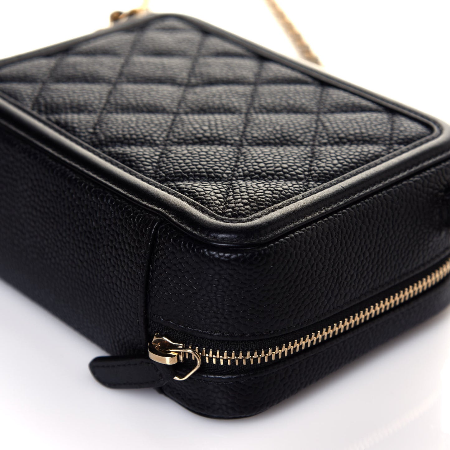 Caviar Quilted CC Filigree Vanity Clutch With Chain Black