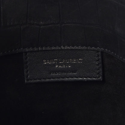 Saint Laurent Crocodile Embossed Suede Small Supple Sac de Jour Black 8 of 9