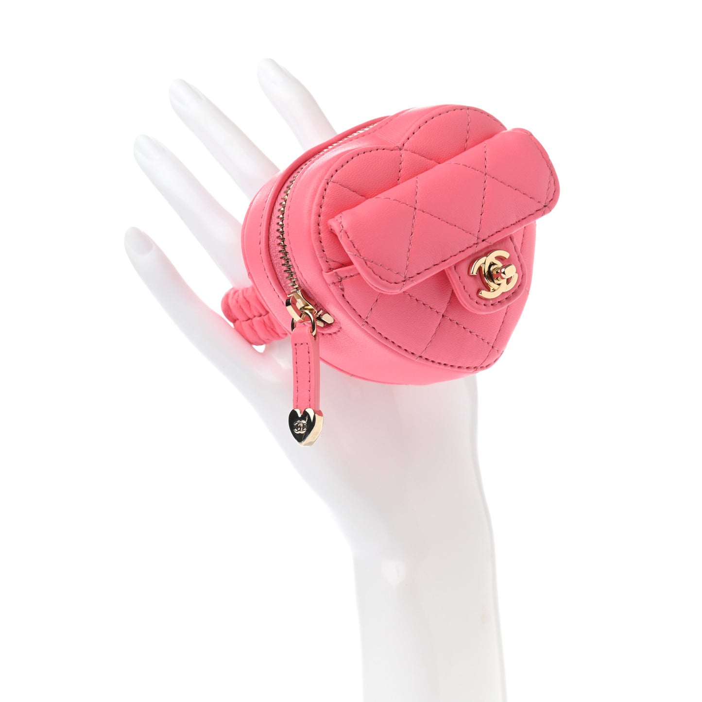 Lambskin Quilted CC In Love Heart Zipped Arm Coin Purse Pink