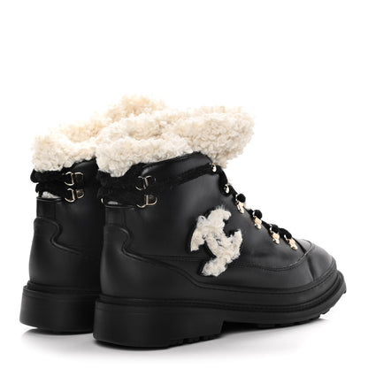 Chanel Calfskin Shearling CC Lace Up Boots 40.5 Black 4 of 16